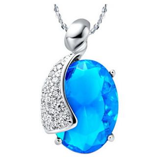 Graceful Water Drop Shape Womens Slivery Alloy Necklace With Gemstone(1 Pc)(Purple,Blue)