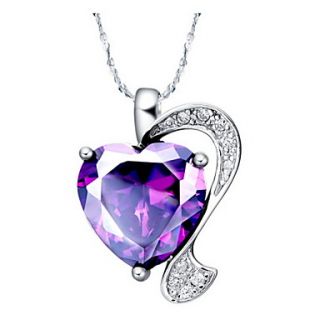 Elegant Heart Shape Womens Slivery Alloy Necklace With Gemstone(1 Pc)(Purple,Red)