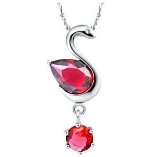 Elegant Swan Shape Womens Slivery Alloy Necklace With Gemstone(1 Pc)(Purple,Red)