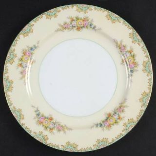 Meito Mei989 Dinner Plate, Fine China Dinnerware   Aqua Edge,Floral,Smooth,Gold