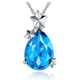 Vintage Water Drop Shape Slivery Alloy Necklace With Rhinestone(1 Pc)(Red,Blue,Purple)