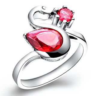 Exquisite Sliver Red With Cubic Zirconia Swan Womens Ring(1 Pc)
