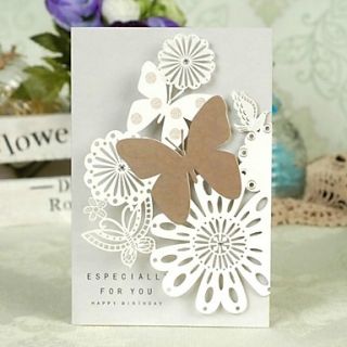 Laser Cut ButterflyFlower Z Fold Greeting Card with Rhinestone for Birthday