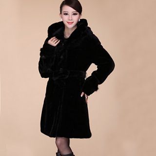 Long Sleeve Hooded Faux Fur Party/Casual Coat