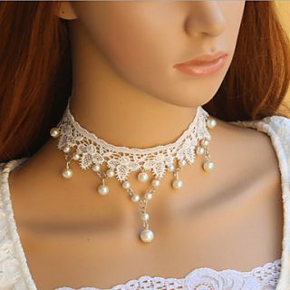 Handmade Princess String of Pearl Sweet Lolita Necklace with White Lace