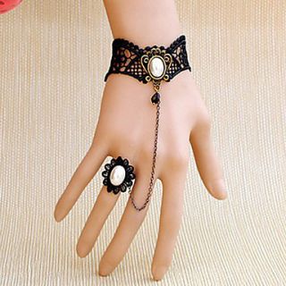 Shining Pearl Black Lace Gothic Lolita Bracelet with Ring