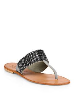 Joie Nice Jeweled Leather Thong Sandals   Silver