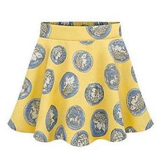 Womens Summer Fashion Linen Priting Elastic Mini Skirt