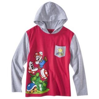 Super Mario Boys Long Sleeve Hoodie Tee   XS Red