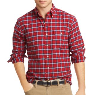 Izod Peached Twill Woven Shirt, Red, Mens