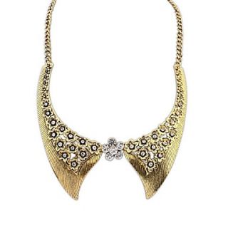 Womens European and America Vintage Alloy Florals Rhinestone Fashion Collar Necklace (Gold Silver) (1 pc)