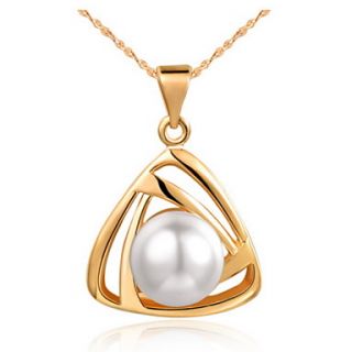 Hot Sale Graceful Triangle Shape Alloy Necklace With Imitation Pearl(1 Pc)(Gold,Slivery)