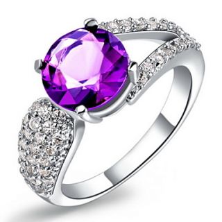 Fashionable Sliver Purple With Cubic Zirconia Round Womens Ring(1 Pc)