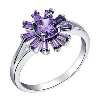 Fashionable Sliver Purple With Cubic Zirconia Sunflower Womens Ring(1 Pc)
