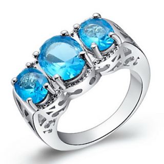 Fashionable Sliver With Cubic Zirconia Oval Womens Ring(Blue,Purple,Red)(1 Pc)