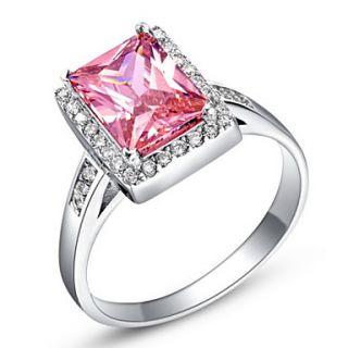 Sweet Sliver Pink With Cubic Zirconia Square Cut Womens Ring(1 Pc)