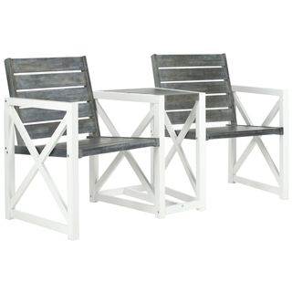 Safavieh Outdoor Jovanna White And Grey Bench (White and GreyMaterials Acacia WoodFinish WickerWeather resistantUV protectionSeat dimensions 22.4 inches wide x 19.7 inches deepSeat height 18 inchesArm chair Dimensions 33.7 inches high x 61.8 inches w