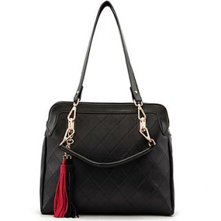 POLO Womens Fashion Quilted Tassel Pu Tote(Black)