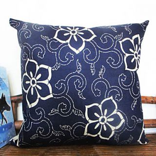 Graceful Blue Flower Pattern Decorative Pillow Cover