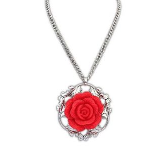 Womens European Fashion (Rose Flower) Resin Alloy Pendant Statement Necklace (More Color) (1 pc)