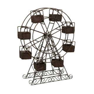 Rattan and Metal Ferris Wheel with Planter Baskets Multicolor   67108