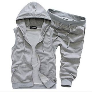 Mens Summer Sports Casual Sleeveless Hoodie Suits