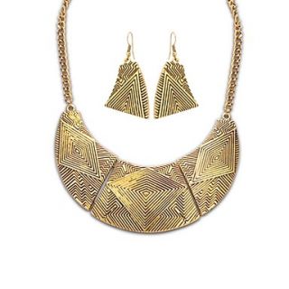 Womens Vintage (Geometry Lines) Alloy Plated Statement Necklace Earrings (Gold Silver) (1 set)