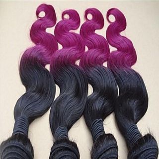 22 Inch Ombre Color #1b#purple Brazilian Body Wave Weft 100% Remy Human Hair Extensions 3Pcs