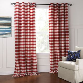 (One Pair) Modern Classic Red And White Plaid Jacquard Eco friendly Curtain