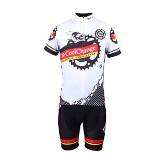 CoolChange Mens Short Sleeve Polyester Breathable White and Red Cycling Suit(Random Color for Pad)