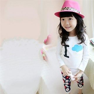 Girls Round Collar Letter I and Cloud Printing Long Sleeve T shirt