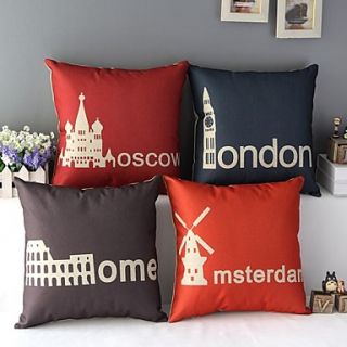 Set of 4 Minimalist Famous Scenic Spots Decorative Pillow Covers