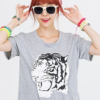 [Pashong] Womens Round Collar T Shirt with Tiger Print (More Colors)