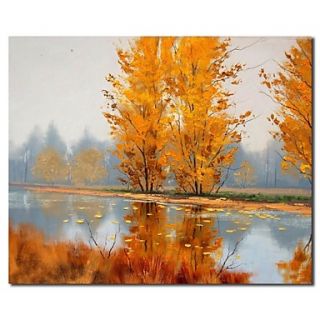 Hand Painted Oil Painting Landscape Autumn Rivers Wall Art with Stretched Frame