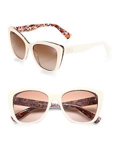 Dolce & Gabbana Floral Printed Modified Cats Eye Sunglasses   Beige