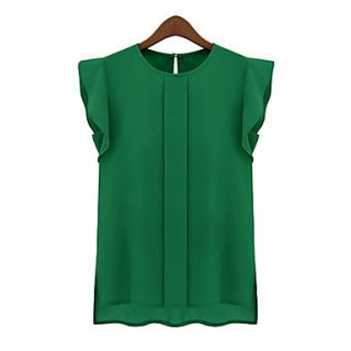 VS Style Womens Slim Fit Chiffon Short Sleeve Round Collar Shirt(Green)