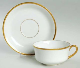 M Redon Rdn2 Flat Cup & Saucer Set, Fine China Dinnerware   White W/Gold Trim,Ri