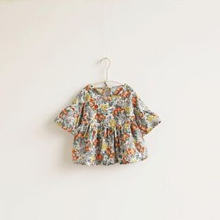 Girls Round Neck Floral Print Blouse