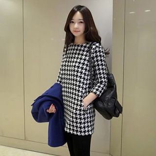 Womens Korean Style Slim Bodycon Houndstooth Midi Dress