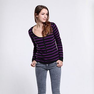 SEETRUE Womens Knit Wide Stripes Palckey Front T Shirt(Screen Color)