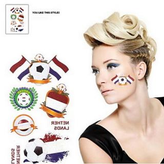 2PCS Football Pattern Netherlands World Cup Waterproof Tattoo Body Temporary Glitter Stickers