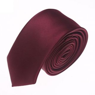Mens Solid Colour Fashion Wine Red Narrow Microfibre Necktie