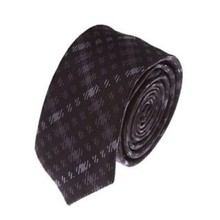 Mens Solid Colour Fashion Black Plaid Narrow Polyester Necktie