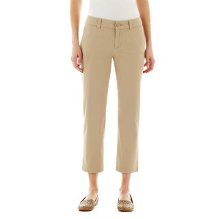 Flat Front Twill Cropped Pants, Biscotti, Womens