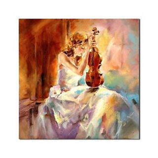 Hand Painted Oil Painting People The Girl Playing The Violin with Stretched Frame