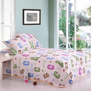 SINUOER Flax Three Piece Bedclothes Lettersabc(Screen Color)