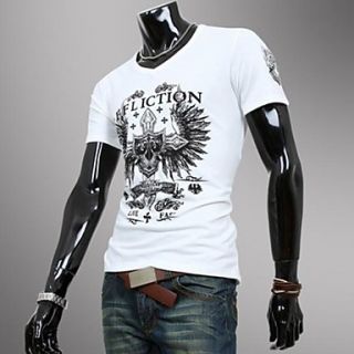 Mens V Neck Slim Casual Short Sleeve Printing T shirt(Acc Not Included)