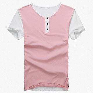 Senyue Mens Korean Splice Color Cotton Short Sleeve T Shirt (Pink)