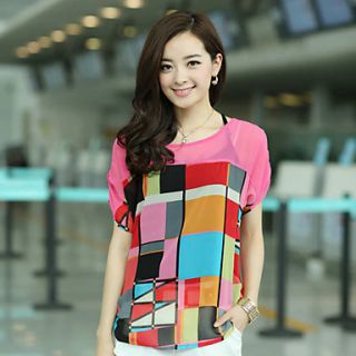 MUH Fashion Shoulder Color Matching Short Sleeve Chiffon Unlined Upper Garment(Screen Color)