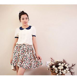 Newcomerland Korean Chiffon Lace Collar Hollow Doll Chiffon Shirt(White)